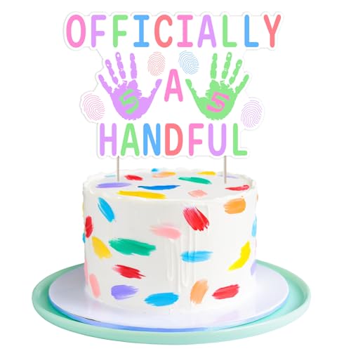 kreat4joy Hi Five Geburtstag Party Dekoration Mädchen, Offiziell eine Handvoll 5 Geburtstag Dekoration Cake Topper Handabdruck Pastell Kuchen Dekoration für Hi High Five 5th Birthday Party Dekoration von kreat4joy