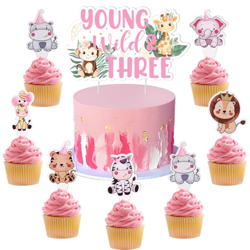 kreat4joy Kuchendekoration für junge Wildtiere und drei Kuchen, rosa Safari zum 3. Geburtstag, Jungle Wild und Drei, 24 Stück, Dschungelsafari-Tier-Cupcake-Topper für Mädchen, 3 Jahre alt, kreat4joy Kuchendekoration für junge Wildtiere und drei Kuchen, rosa Safari zum 3. Geburtstag, Jungle Wild und Drei, 24 Stück, Dschungelsafari-Tier-Cupcake-Topper für Mädchen, 3 Jahre alt, von kreat4joy