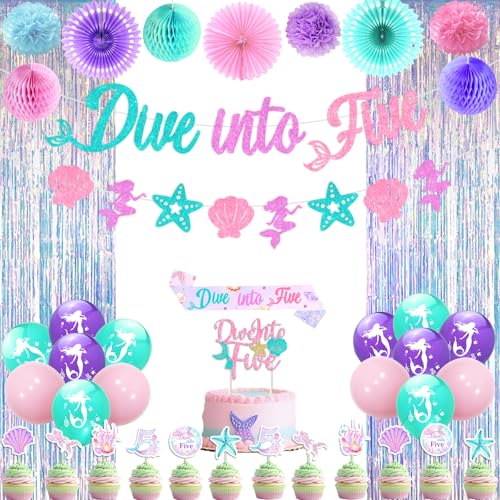 kreat4joy Meerjungfrau 5 Geburtstag Party Dekoration, Tauchen Sie in Fünf Banner Girlande Cupcake Kuchen Topper Schärpe Fransen Vorhang Papier Pom Poms Fan Wabenball Latexballon für 5 Geburtstag kreat4joy Meerjungfrau 5 Geburtstag Party Dekoration, Tauchen Sie in Fünf Banner Girlande Cupcake Kuchen Topper Schärpe Fransen Vorhang Papier Pom Poms Fan Wabenball Latexballon für 5 Geburtstag von kreat4joy