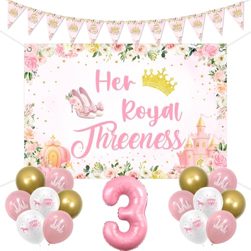 kreat4joy Prinzessin 3. Geburtstag Party Dekorationen, Her Royal Threeness Hintergrund Wimpelkette Banner Rosa Weiß Schloss Luftballons Zahl 3 Folienballon für 3 Jahre altes Mädchen Geburtstag Party kreat4joy Prinzessin 3. Geburtstag Party Dekorationen, Her Royal Threeness Hintergrund Wimpelkette Banner Rosa Weiß Schloss Luftballons Zahl 3 Folienballon für 3 Jahre altes Mädchen Geburtstag Party von kreat4joy