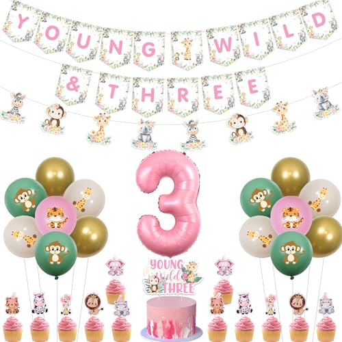 kreat4joy Rosa Safari Dschungel Tier 3. Geburtstag Dekorationen, Junge Wilde und drei Banner Kuchen Cupcake Topper Wildtier Girlande Salbeigrün Rosa Gold 3 Folienballon für Mädchen 3 Jahre alt kreat4joy Rosa Safari Dschungel Tier 3. Geburtstag Dekorationen, Junge Wilde und drei Banner Kuchen Cupcake Topper Wildtier Girlande Salbeigrün Rosa Gold 3 Folienballon für Mädchen 3 Jahre alt von kreat4joy