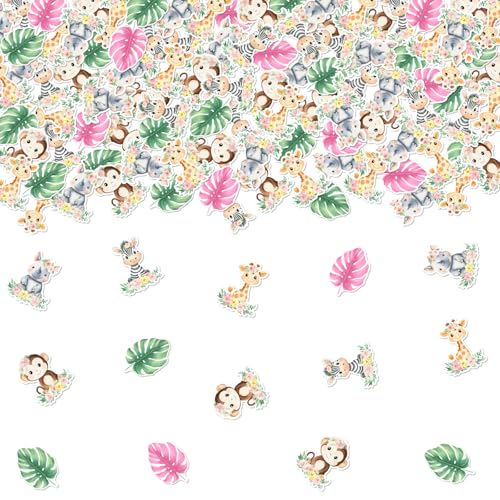 kreat4joy Rosa Safari Party Dekorationen Mädchen, 200 Stück Dschungel Safari Tier Tischkonfetti Wald Wildtier Tischdeko Papier Streuung für zwei wilde 1. 2. Geburtstag Party Supplies Babyparty von kreat4joy