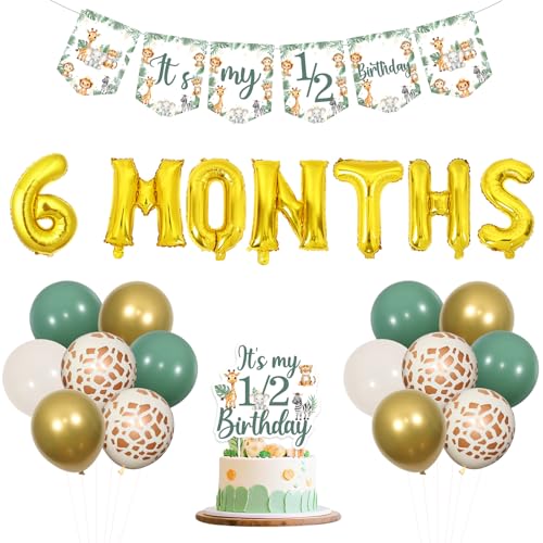 kreat4joy Safari Halber Geburtstag Deko Junge, It's My 1/2 Geburtstag Deko Dschungel Safari Thema Banner Cake Topper Folie Latex Ballon für Wild Tropical Animal Half 6 Monate Party Supplies kreat4joy Safari Halber Geburtstag Deko Junge, It's My 1/2 Geburtstag Deko Dschungel Safari Thema Banner Cake Topper Folie Latex Ballon für Wild Tropical Animal Half 6 Monate Party Supplies von kreat4joy