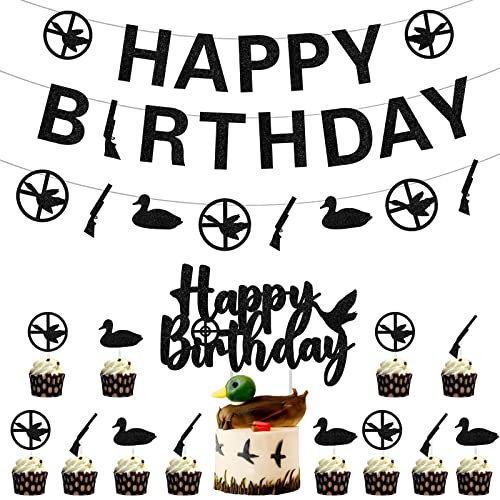 kreat4joy Stockente Ente Geburtstag Dekorationen, Ente Jagd Party Dekorationen Glitzer Happy Birthday Kuchen Cupcake Toppers Banner Girlande für Jagd Thema Party Supplies von kreat4joy