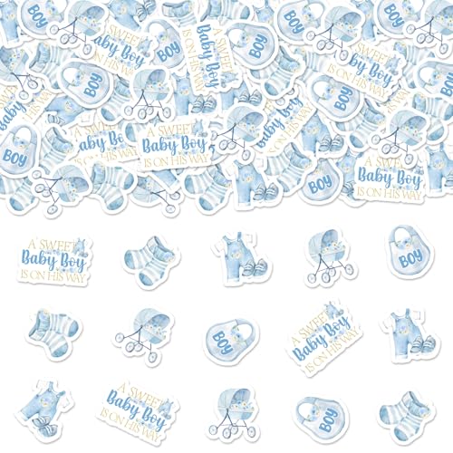 kreat4joy Tuch Baby Boy Shower Dekoration Blau, 200pcs A Sweet Baby Boy is on His Way Dekoration Tisch Konfetti Kutsche Doppelseitiger Druck Tisch Streuung für Tuch Geschlecht Enthüllung Party von kreat4joy