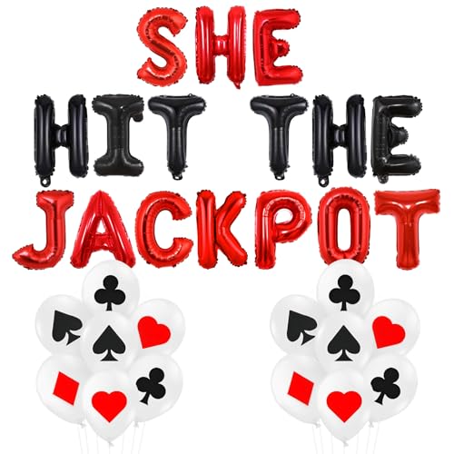 kreat4joy Vegas Bachelorette Party Dekoration, She Hit the Jackpot Folienballon Latexballon Casino Gambling Poker Nacht Ballon für Las Vegas Lucky in Love Brautdusche Hochzeit Dekoration von kreat4joy