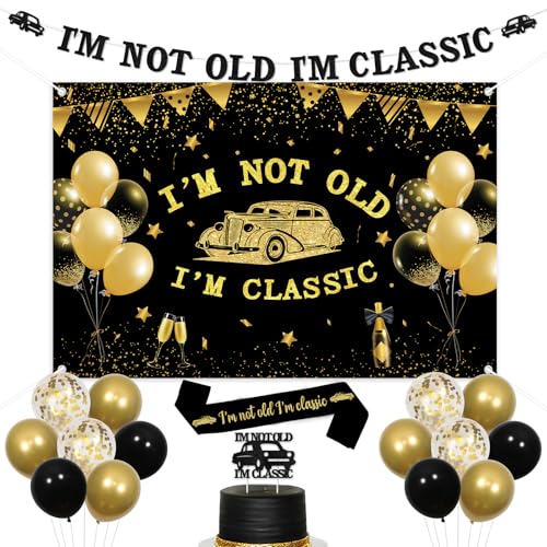 kreat4joy Vintage Auto Party Dekoration Man, I am Not Old I am Classic Decoration Backdrop Glitter Banner Cake Topper Schärpe Latex Ballon Schwarz Gold für Classic Car 50th 60th 70th 80th Birthday kreat4joy Vintage Auto Party Dekoration Man, I am Not Old I am Classic Decoration Backdrop Glitter Banner Cake Topper Schärpe Latex Ballon Schwarz Gold für Classic Car 50th 60th 70th 80th Birthday von kreat4joy