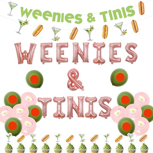 kreat4joy Weenies and Tinies Party Dekoration, Weenies und Tinies Banner Girlande Cupcake Topper Folie Latex Ballon für Martini A Tiny Bit Ältere Geburtstag Bachelorette Party Dekoration von kreat4joy