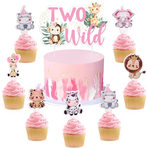 kreat4joy Zwei wilde Geburtstagsdekorationen, rosa Safari 2. Geburtstag, zwei wilde Kuchenaufsätze, 24 Stück, Dschungelsafari-Tier-Cupcake-Topper für Mädchen, 2 Jahre alt, Geburtstagsparty-Zubehör kreat4joy Zwei wilde Geburtstagsdekorationen, rosa Safari 2. Geburtstag, zwei wilde Kuchenaufsätze, 24 Stück, Dschungelsafari-Tier-Cupcake-Topper für Mädchen, 2 Jahre alt, Geburtstagsparty-Zubehör von kreat4joy
