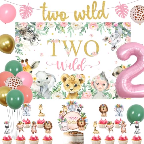 kreat4joy Zwei wilde Geburtstagsdekorationen Mädchen, rosa Safari Dschungel Tier 2. Geburtstag Dekorationen Wild Two Hintergrund Banner Kuchen Cupcake Toppers Salbeigrün Rosa 2 Folienballon für kreat4joy Zwei wilde Geburtstagsdekorationen Mädchen, rosa Safari Dschungel Tier 2. Geburtstag Dekorationen Wild Two Hintergrund Banner Kuchen Cupcake Toppers Salbeigrün Rosa 2 Folienballon für von kreat4joy
