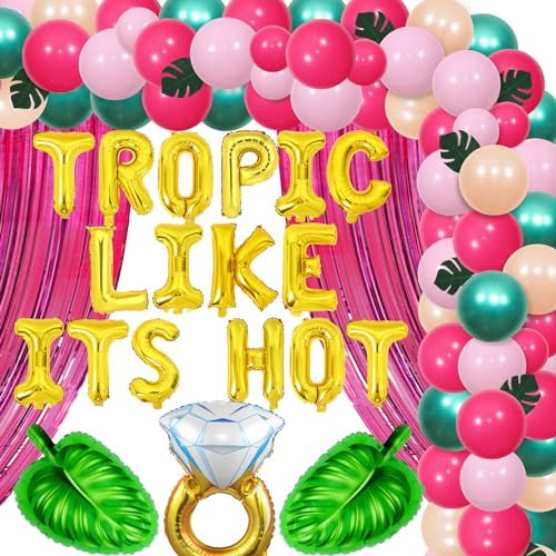 kreat4joy tropical liebt seine heiße Junggesellenparty Dekorationen, Sommer Junggesellenparty Dekorationen Mädchen, tropische Ballons Bogen heiß rosa Schluck Vorhänge Diamantring analoge Blatt-Ballons von kreat4joy
