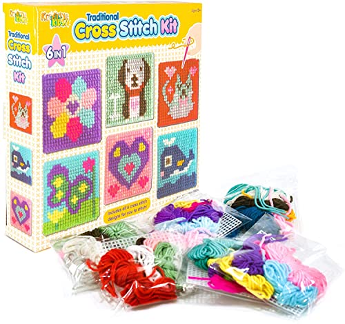 Kreative Kids B01M8OOXC5 6 in 1 Traditional Cross Stitch Kit for Kids Schmetterling, Katze Stickerei, Verschiedene, 25 x 27 x 5.5 cm von Kreative Kids