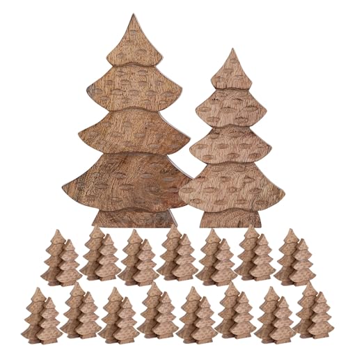 kreatives Wohnen Dekofigur Baum 2er Set Holzfigur H23/20cm Masterbox 16-teilig Weihnachtsdekoration Mangoholz von kreatives Wohnen