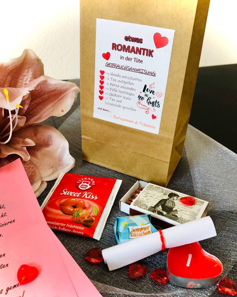 Romantiktüte, Liebesgeschenk, Liebevoll Fertig Befüllte Tüte Mit Gedicht von kresihandmade