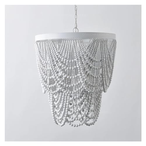 ksxnkhk Schlafzimmer Weiße Pendelleuchte Kaffee Farbe Holzperle Home Decoration Moderne Foyer Wohnzimmer Lichter, Kronleuchter von ksxnkhk