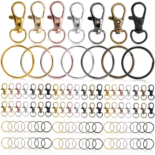 Ktxaby 100 Metall-Drehkarabiner & Schlüsselring-Ringe, 50 Schlüsselband-Clips, 7 Farben von ktxaby