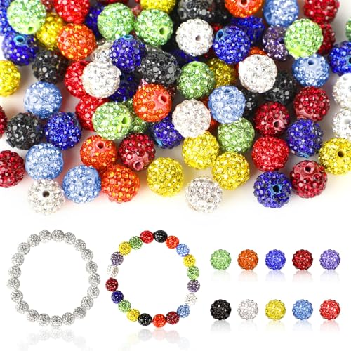 100Pcs 10mm Strass Perlen für die Schmuckherstellung,10 gemischte Farben Polymer Clay Perlen, Runde Disco Ball Clay Perlen, Fancy Sparkle Crystal Clay Perle für Halskette Armband Ohrring Crafting 100Pcs 10mm Strass Perlen für die Schmuckherstellung,10 gemischte Farben Polymer Clay Perlen, Runde Disco Ball Clay Perlen, Fancy Sparkle Crystal Clay Perle für Halskette Armband Ohrring Crafting von ktxaby