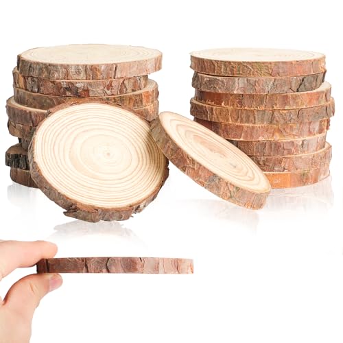 18 Stück Naturholzscheiben, 8-10 cm unbehandelte Holzuntersetzer mit vorgebohrten Holzscheiben, Holzkreise für DIY-Bastelarbeiten, Ornamente, Weihnachts- und Hochzeitsdekorationen. von ktxaby