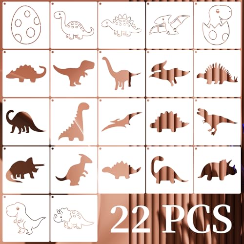 22 Stück Dinosaurier Schablonen 13 x 13 cm Malschablonen Set Wiederverwendbare Kunststoff Zeichenschablonen Schablonen Zum Malen für Kinder DIY Basteln Holz Wand Stoff Papier Karten Projekte von ktxaby