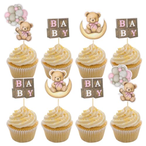 36Pcs Rosa Bär Themed Cupcake Toppers, Mond Baby Bär Baby Dusche Kuchen Topper Dekorationen für Party Geburtstag Dekorationen Zubehör 36Pcs Rosa Bär Themed Cupcake Toppers, Mond Baby Bär Baby Dusche Kuchen Topper Dekorationen für Party Geburtstag Dekorationen Zubehör von ktxaby