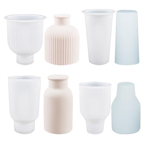 4 Stück Vase Silikonform,Epoxidharz Formen Vase,DIY Vase Silikonform Blumentopf Gießform,Gießformen Vase Silikonform für Herstellung Vase Stifthalter Dekorative Ornamente von ktxaby
