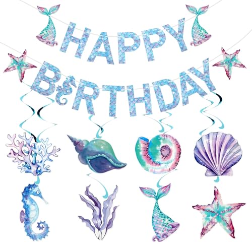 Ktxaby 11 Stück Happy Birthday Banner Set Meerjungfrau Themed Party Dekoration Spiralhänger für Kinder Mädchen Geburtstagsfeier geeignet für Themenparty Ktxaby 11 Stück Happy Birthday Banner Set Meerjungfrau Themed Party Dekoration Spiralhänger für Kinder Mädchen Geburtstagsfeier geeignet für Themenparty von ktxaby