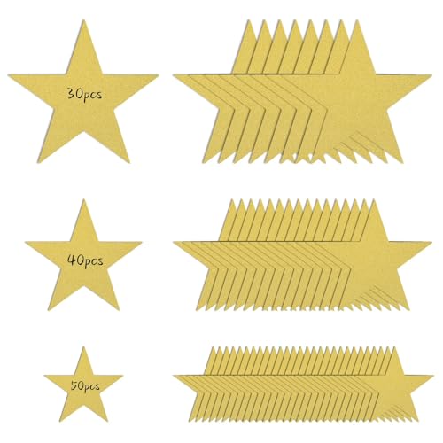 Ktxaby 120 Stück Gold Glitzer Sterne Ausschnitte 15cm 12cm 8cm Deko Sterne Papiersterne Dekorationen für Hochzeit Geburtstag Weihnachten Party Wanddekoration Basteln(3 Größe) von ktxaby