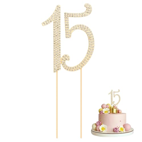 Ktxaby 15 Gold Geburtstag Kuchen Topper,Nummer 15 Legierung Kristall Strass Kuchen Dekoration für 15. Geburtstag oder 15. Ktxaby 15 Gold Geburtstag Kuchen Topper,Nummer 15 Legierung Kristall Strass Kuchen Dekoration für 15. Geburtstag oder 15. von ktxaby