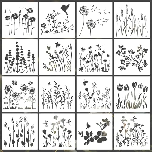 Ktxaby 16 Stück Blumen Schablonen Set,20cm Wiederverwendbare Blumenmalerei, Wildblumen Vorlagen für DIY Holz Wände Möbel Leinwand Heimdekoration Gartenprojekte Ktxaby 16 Stück Blumen Schablonen Set,20cm Wiederverwendbare Blumenmalerei, Wildblumen Vorlagen für DIY Holz Wände Möbel Leinwand Heimdekoration Gartenprojekte von ktxaby