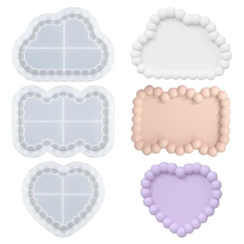 Ktxaby 3 Stück Silikonformen Set Herz Wolke Schleife, Harz Gießformen DIY Blasen Tablett Untersetzer Für Epoxidharz Schmuck Kerzen Basteln Heimdekoration von ktxaby