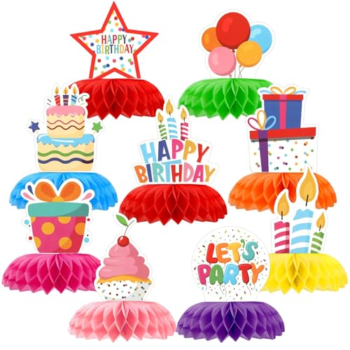 Ktxaby 9 Stück Wabenbälle Tischdekoration Bunte Geburtstagsdeko Mittelstücke für Kindergeburtstag Honeycomb Party Dekorationen für Kinder Geburtstagstisch von ktxaby