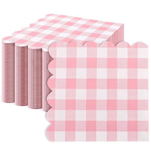 ktxaby 100 Stück Papierservietten Rosa Kariert 25x25 cm 3-lagig, Einweg Servietten mit Karomuster, Partyservietten für Geburtstag Hochzeit Weihnachten Picknick Catering Tischdeko von ktxaby