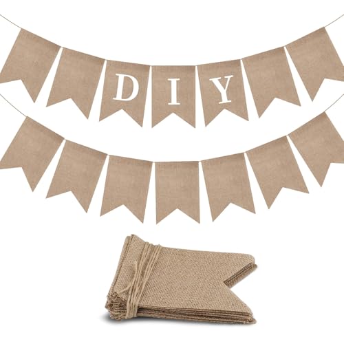 ktxaby 15 Stück Vintage Leinwand Wimpel Banner, Blank Wimpelkette 12,7x17,8 cm, 3,5 m Länge, DIY Bastelset für Hochzeit, Geburtstag, Babyparty und Party Dekoration von ktxaby