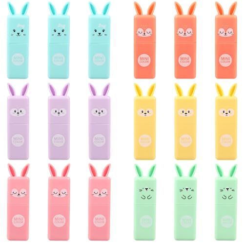 ktxaby 18 Stück Mini Marker mit Kaninchen Motiv,ästhetische Marker,Macaron Farben Textmarker,Keilspitze Marker für Schule,Studium, Notizen,Büro(6 Farben) von ktxaby