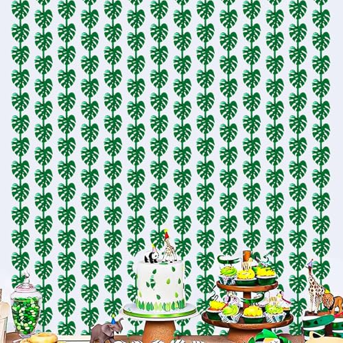 ktxaby 2 Stück Lametta Vorhang Palmblätter Grün 1x2m Glitzervorhang Party Deko Tropische Dschungel Geburtstag Hawaii Mottoparty Fotohintergrund Sommerfest Dekoration ﻿ von ktxaby