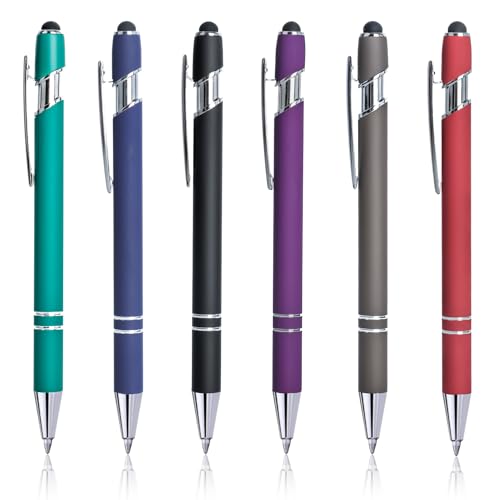 ktxaby 6Stück Kugelschreiber-Set mit schwarzer Tinte, einziehbarer Kugelschreiber, Soft-Touch-Aluminium-Kugelschreiber, 1,0 mm-Neuheit Stifte mit Stylus-Spitze für Schule, Haus, Büro von ktxaby