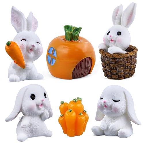 7Pack Kaninchen Figuren Kuchen Topper, Ostern Mini Hasen Charaktere Spielzeug Miniatur Fee Garten Schreibtisch Dekorationen, Geburtstag Baby Dusche Party Favorit für Kinder Kleinkinder von kukifun