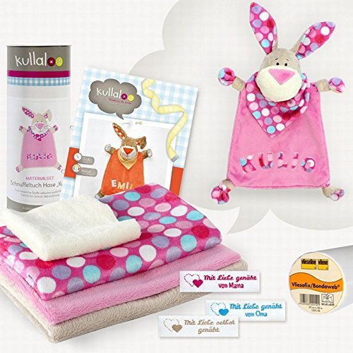 kullaloo Material-Set Selber nähen: Schnuffeltuch Hase Kulio in rosa/beige in schicker Dose (DE/EN) Materialset, Stoffpaket, Minky, 10,5 x 10,5 x 31 cm von kullaloo