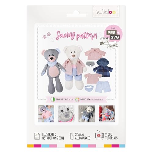 kullaloo Memory Bear Schnittmuster - Gefülltes Teddybär-Plüschtier mit abnehmbarem Kragen, Hemd und Jacke | Gedenkbär-Vorlage mit QR-Video-Tutorials, PES- und SVG-Dateien | Entworfen in Kanada von kullaloo
