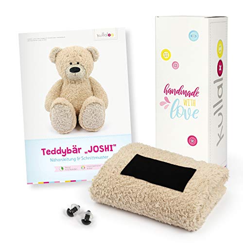 kullaloo Stoffset/Geschenkset zum Teddy nähen - mit Nähanleitung als gedruckte Broschüre, Teddyplüsch und Sicherheitsaugen, verpackt in einer bezaubernden Einhorn-Geschenkbox (beige) von kullaloo