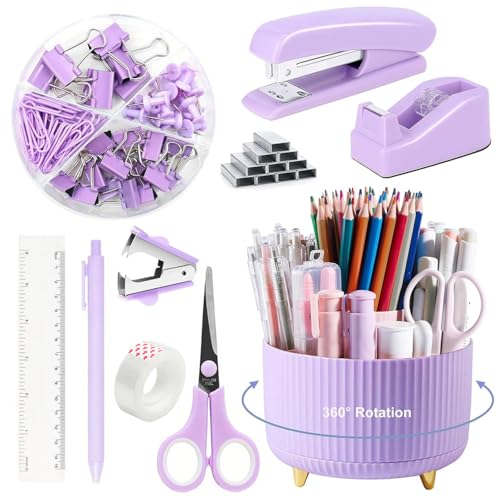 Bürozubehör, Bürobedarf-Set, Schreibtisch-Organizer mit 360°-Stifthalter, Hefter, Heftklammerentferner, Klebeband, Klebebandspender, Schere, Lineal, Stift, Geschenk für Schule, Zuhause, Büro, 10 Stück Bürozubehör, Bürobedarf-Set, Schreibtisch-Organizer mit 360°-Stifthalter, Hefter, Heftklammerentferner, Klebeband, Klebebandspender, Schere, Lineal, Stift, Geschenk für Schule, Zuhause, Büro, 10 Stück von kullder