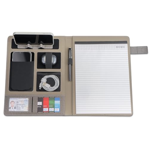 Geschäftsmappe aus grauem Leder, für Damen und Herren, Portfolio-Ordner, Organizer, Padfolio-Mappe, All-in-One, Präsentationsmappe, Kartenaufbewahrung, Handytasche, Schreibblock, Notizblock, Memo Geschäftsmappe aus grauem Leder, für Damen und Herren, Portfolio-Ordner, Organizer, Padfolio-Mappe, All-in-One, Präsentationsmappe, Kartenaufbewahrung, Handytasche, Schreibblock, Notizblock, Memo von kullder