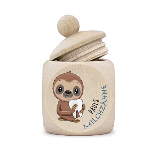 Zahndose Milchzähne Junge modern Dose Holz personalisiert Druck Name Comic Faultier Zahndose Milchzähne Junge modern Dose Holz personalisiert Druck Name Comic Faultier von kultdog