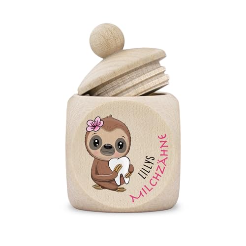 Zahndose Milchzähne Mädchen modern Dose Holz personalisiert Druck Name Comic Faultier Zahndose Milchzähne Mädchen modern Dose Holz personalisiert Druck Name Comic Faultier von kultdog