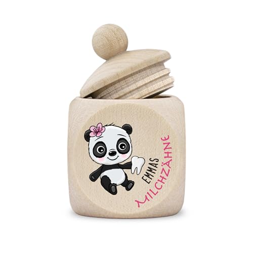 kultdog Zahndose Milchzähne Mädchen modern Dose Holz personalisiert Druck Name Comic Panda von kultdog