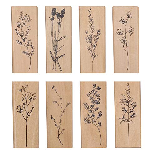 8 Stück Stempel Holz, Gummi Holz Vintage Holzstempel DIY Tagebuch Stempel Natürliche Pflanze Seal Set für Scrapbooking, Kinder DIY Karten Machen von kuou