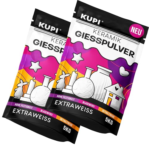 KUPI 2x5kg Gips zum Gießen Lufthärtend & Geruchlos | Keramik Gießpulver Weiß | Gießmasse für Silikonformen | Reliefgießpulver zum Basteln Modellieren Strukturieren von kupi