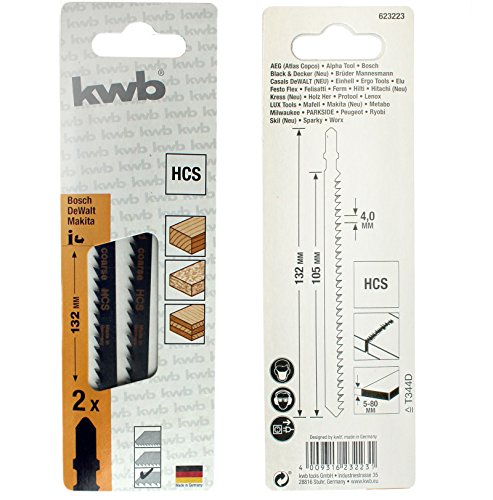 2 Stk. kwb HCS Stichsägeblätter Premium Line 132mm Weichholz, Spanplatte, Sperrholz 623223 (T344D) von kwb