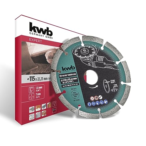 kwb CUT-FIX® Green-Line Diamanttrennscheibe ø 115 mm mit segmentiertem Turborand, hohe Lebensdauer, gesintert und mit 22,23 mm Bohrung von kwb