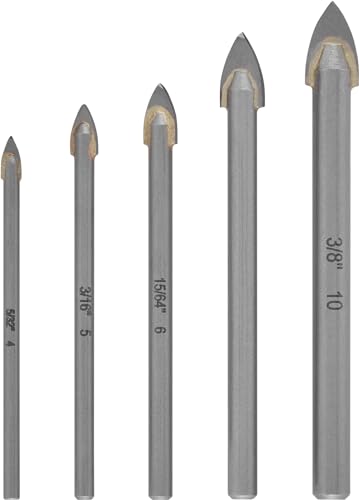 kwb Hartmetall-Glasbohrer Set, 5-tlg. (Hartmetallplatte, Zentrierspitze, Ø 4/5/6/8/10 mm, niedrige Drehzahl, Schneidöl, Rundschaft) von kwb